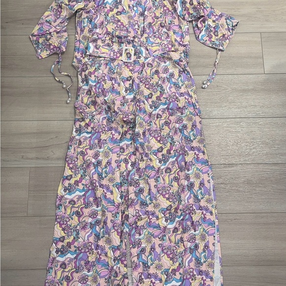 NEW LA PORTE Multicolor Swirl Print Linen Shirt Top Paperbag Pants Set Small S - Picture 4 of 16